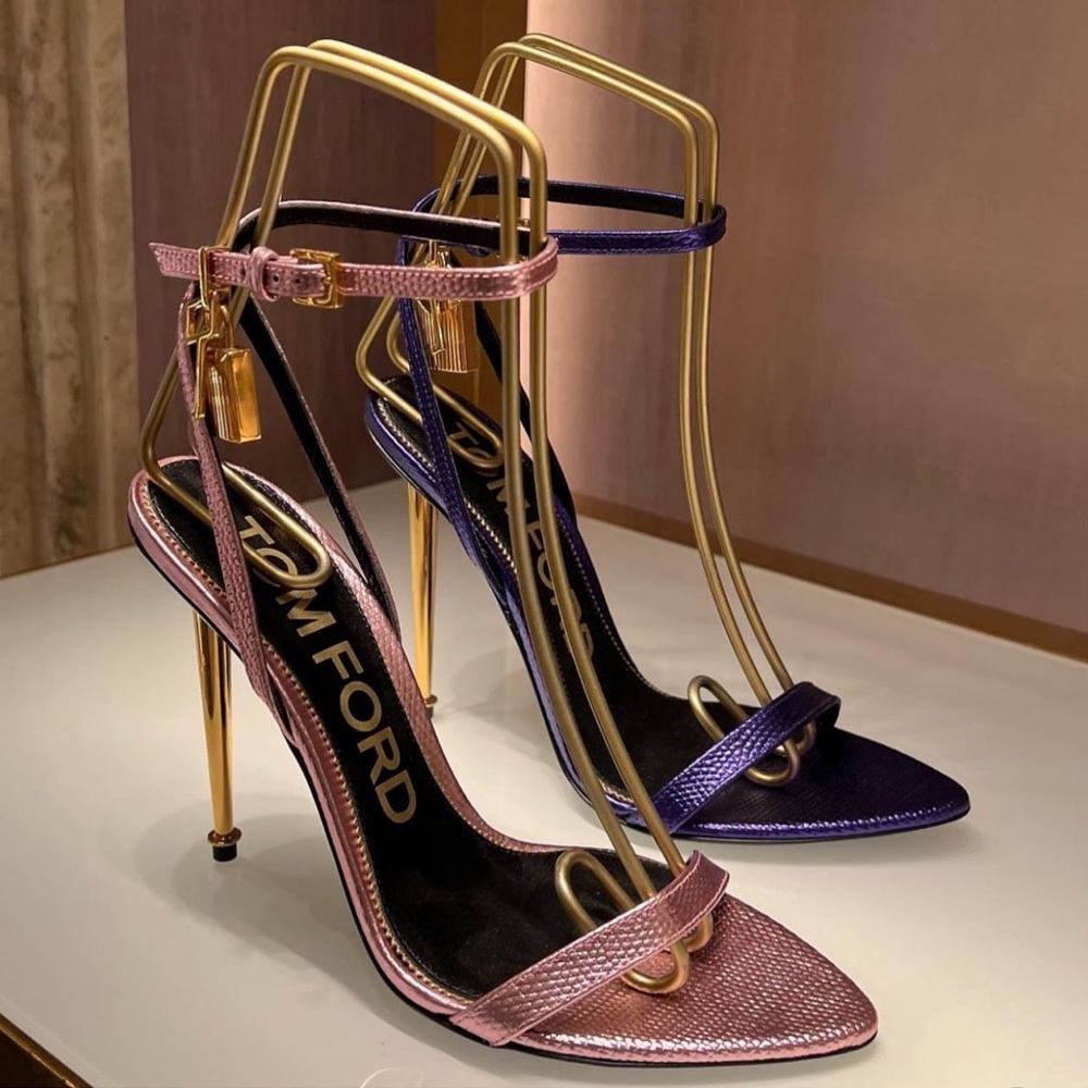 Tom Ford Padlock 105 Lock Pink Leather Heeled Sandals Sz 40 - Picture 4 of 17